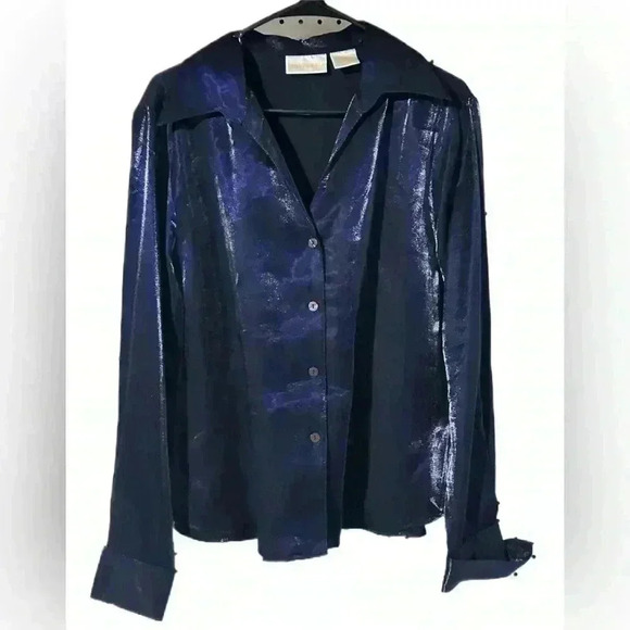Christie&Jill Blouse Top Size 16 Purple Shiny Party Spring Long Sleeve Buttons - Picture 1 of 9